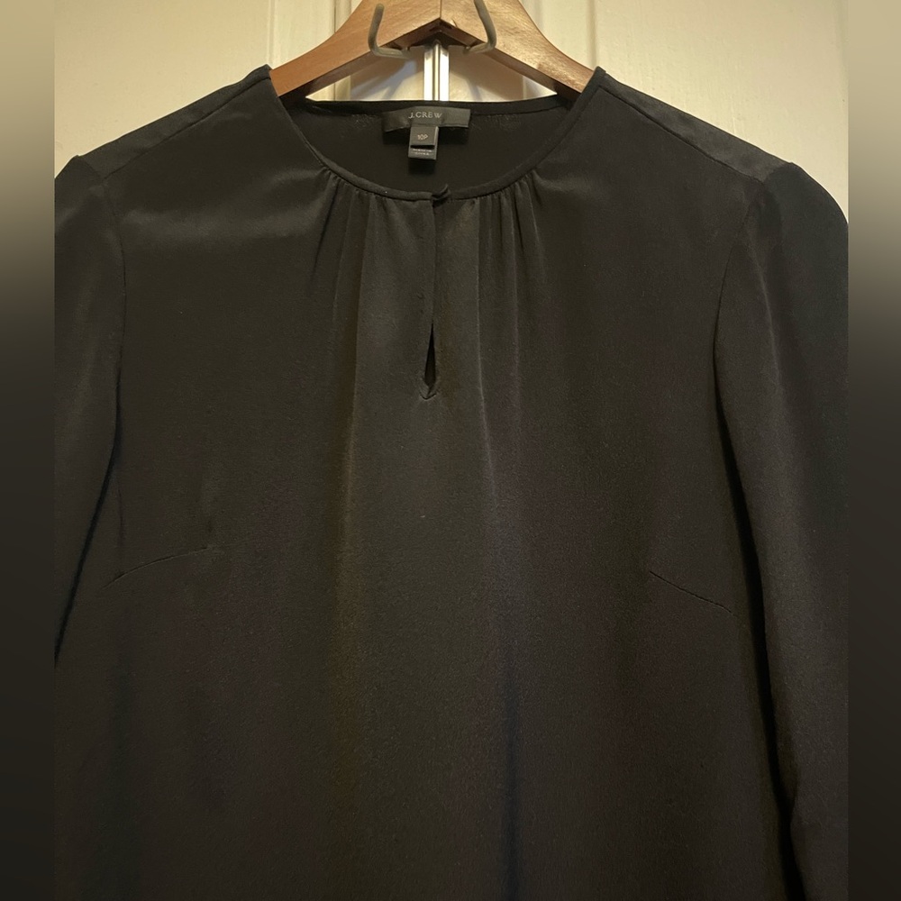 NWOT Silk J. Crew Black Blouse with Flared Sleeves